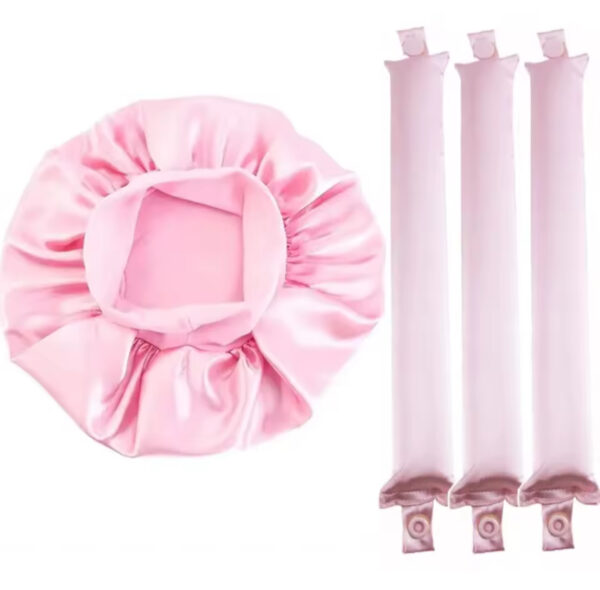 Minimalist Hair Bonnet Satin Bonnet with heat curlers - Image 1